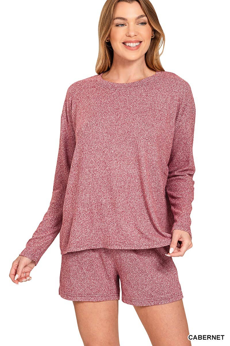 Soft Melange Long Sleeve Tee And Shorts Set