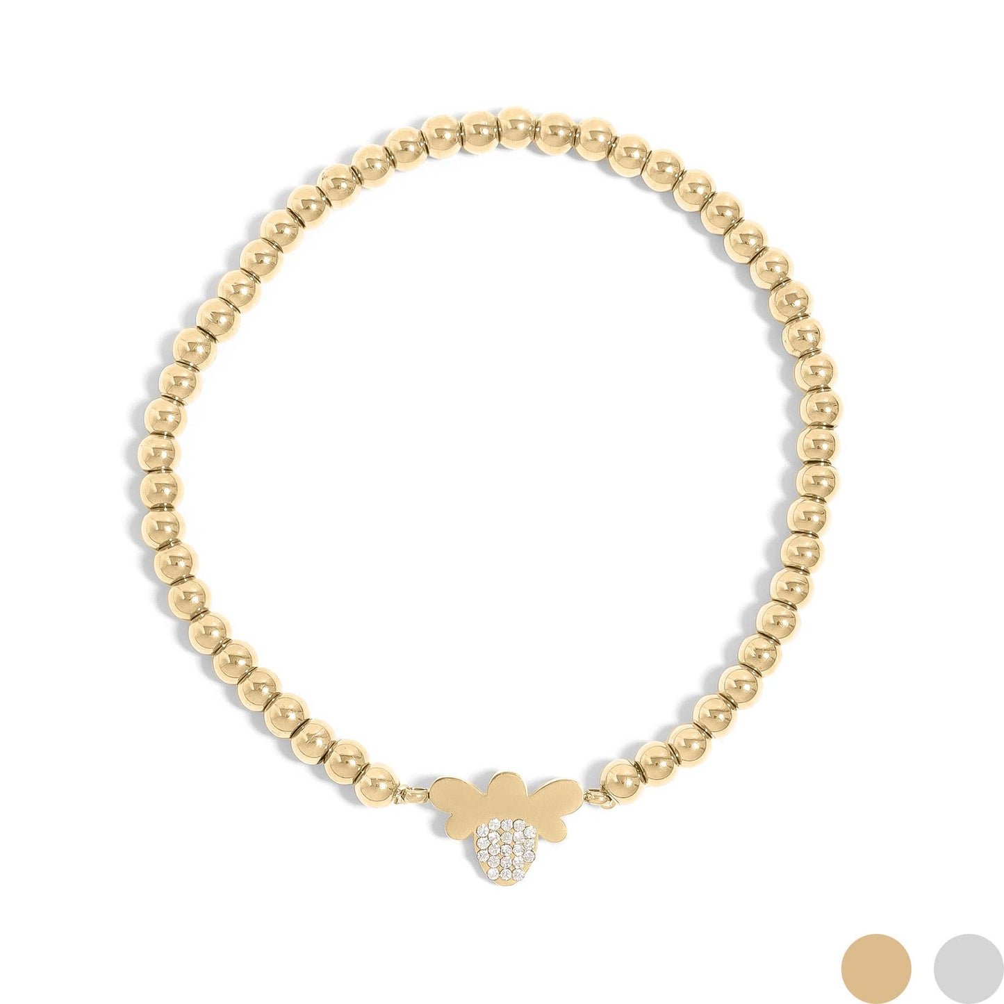 18K Gold PVD Stainless Steel Stone Bee Metal Beaded Stretch Bracelet
