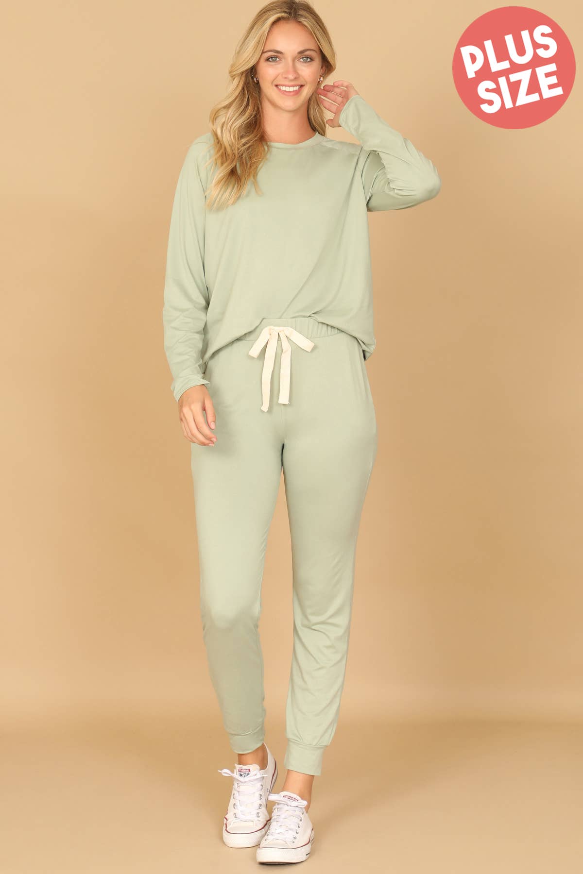YMP40001XV-PLUS SIZE LONGSLEEVE TOP AND JOGGERS SET SELF TIE