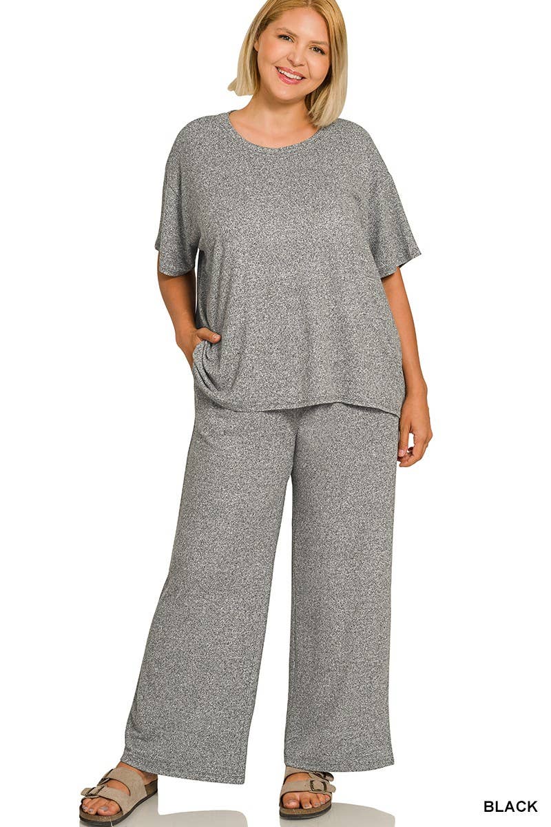 Plus Soft Melange Short Sleeve Tee And Long Pants Set