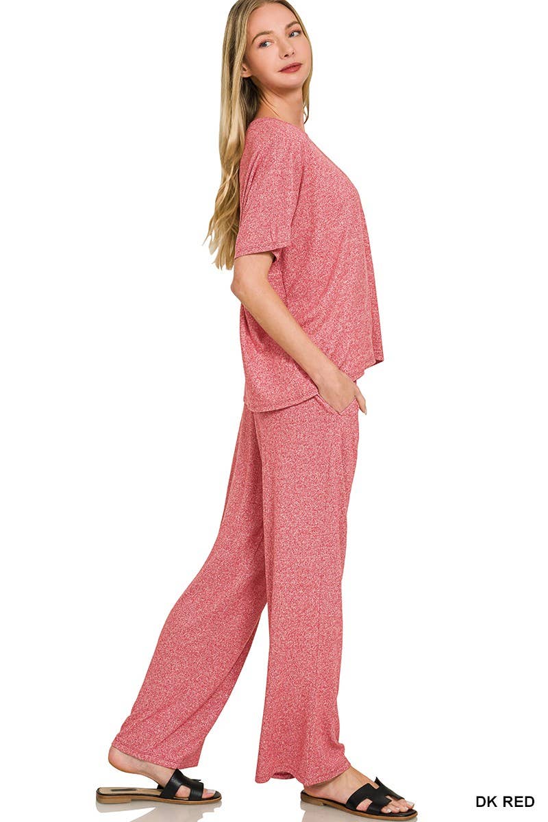 Soft Melange Short Sleeve Tee And Long Pants Set