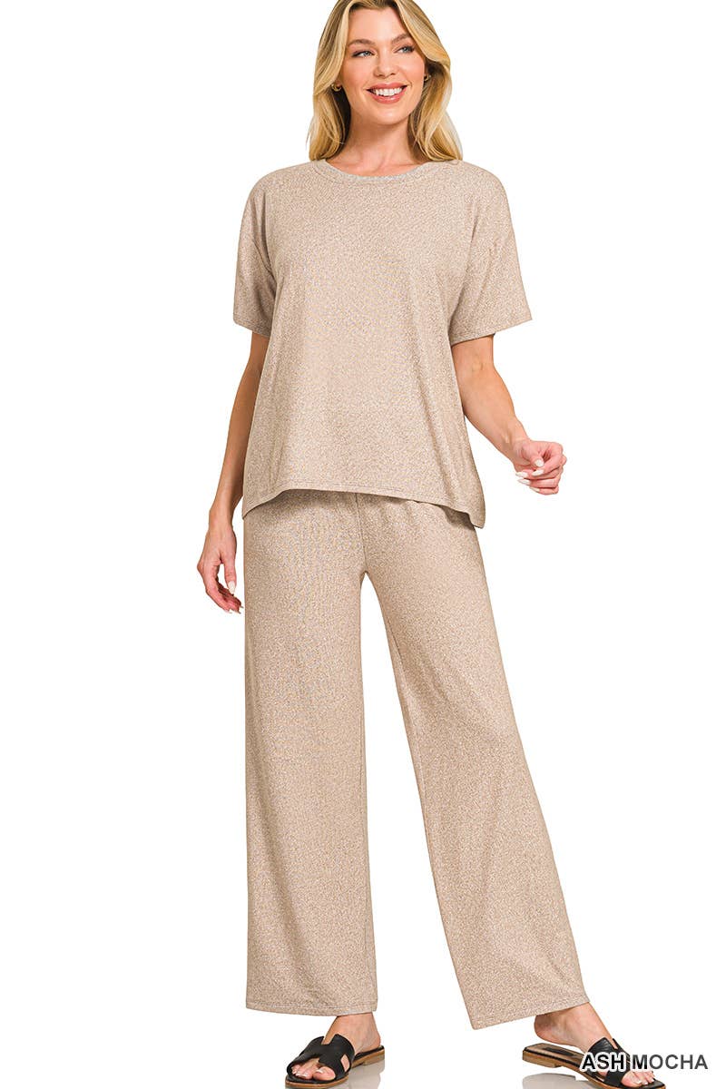 Soft Melange Short Sleeve Tee And Long Pants Set