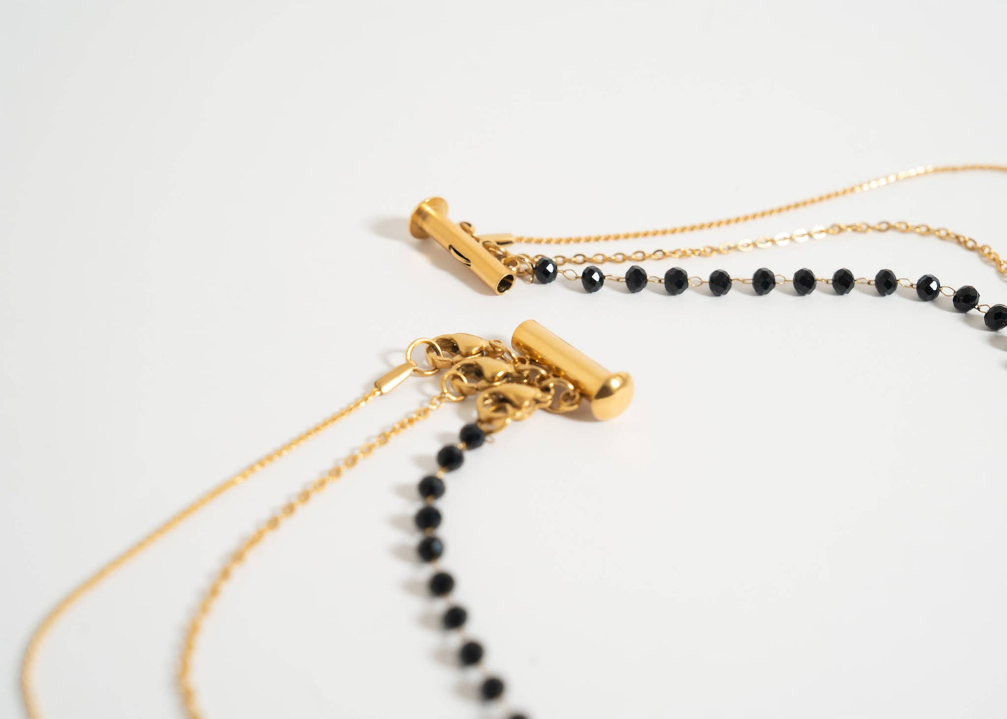 18K Gold PVD Stainless Steel Black Beaded Chain By The Foot