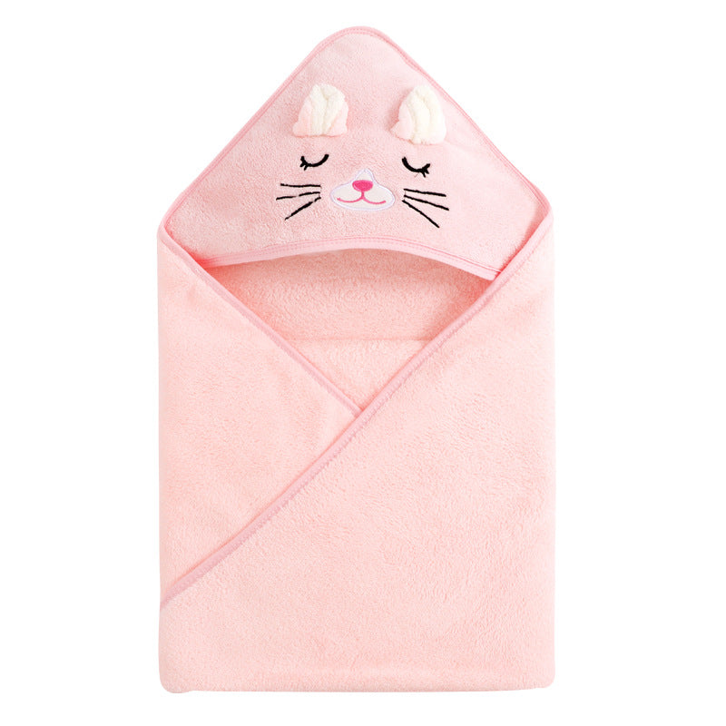 Baby Hooded Bath Towel Soft Coral Fleece Absorbent Cartoon Animal Cloak Swaddle Blanket For Newborns Infants