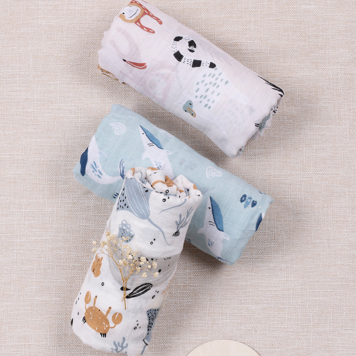 Baby Swaddle Blanket Muslin Cotton Breathable Soft Multiuse Receiving Wrap For Newborns Infants Animals Print