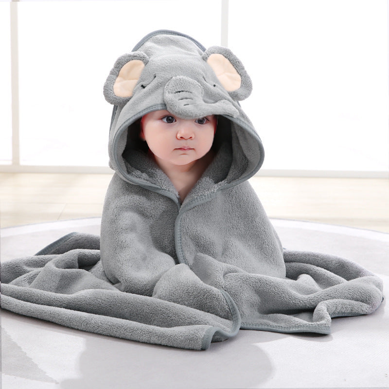 Baby Hooded Bath Towel Soft Coral Fleece Absorbent Cartoon Animal Cloak Swaddle Blanket For Newborns Infants