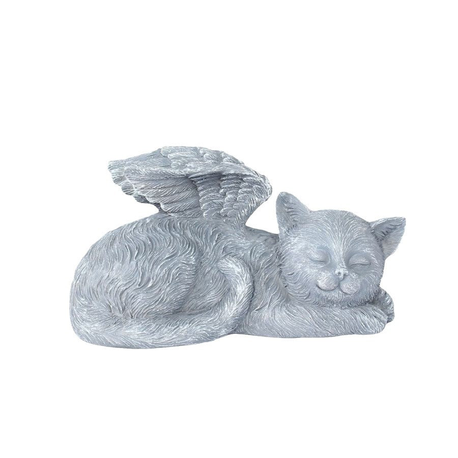 Sleeping Angel Dog Cat Statue Resin Faux Stone Pet Memorial Grave Marker Garden Ornament Decorative Figurine