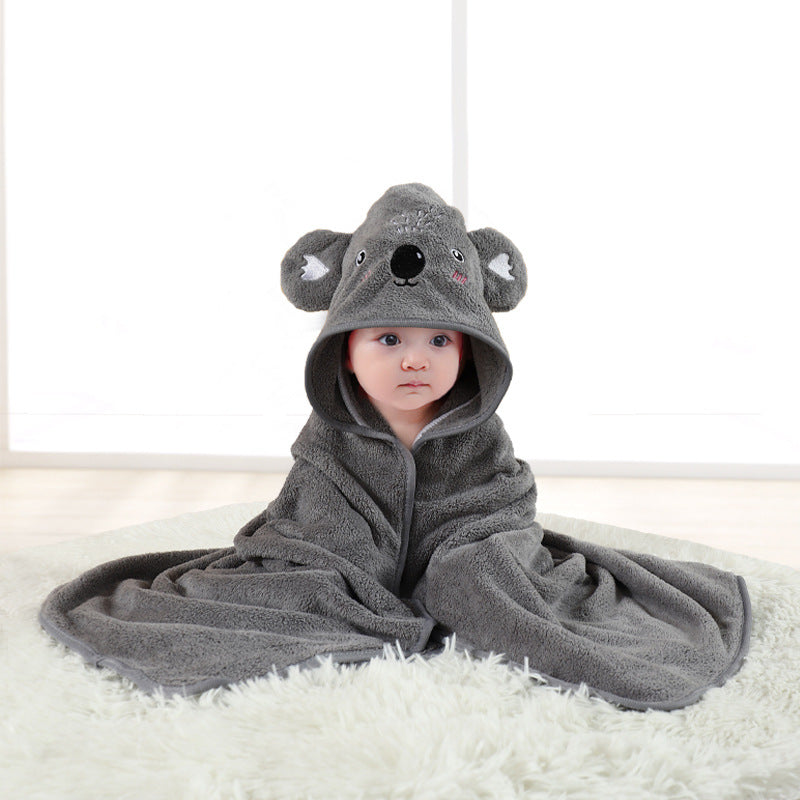 Baby Hooded Bath Towel Soft Coral Fleece Absorbent Cartoon Animal Cloak Swaddle Blanket For Newborns Infants