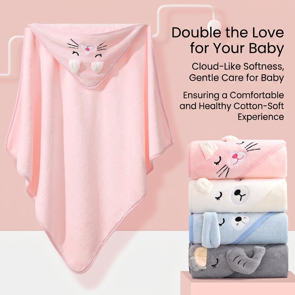 Baby Hooded Bath Towel Soft Coral Fleece Absorbent Cartoon Animal Cloak Swaddle Blanket For Newborns Infants