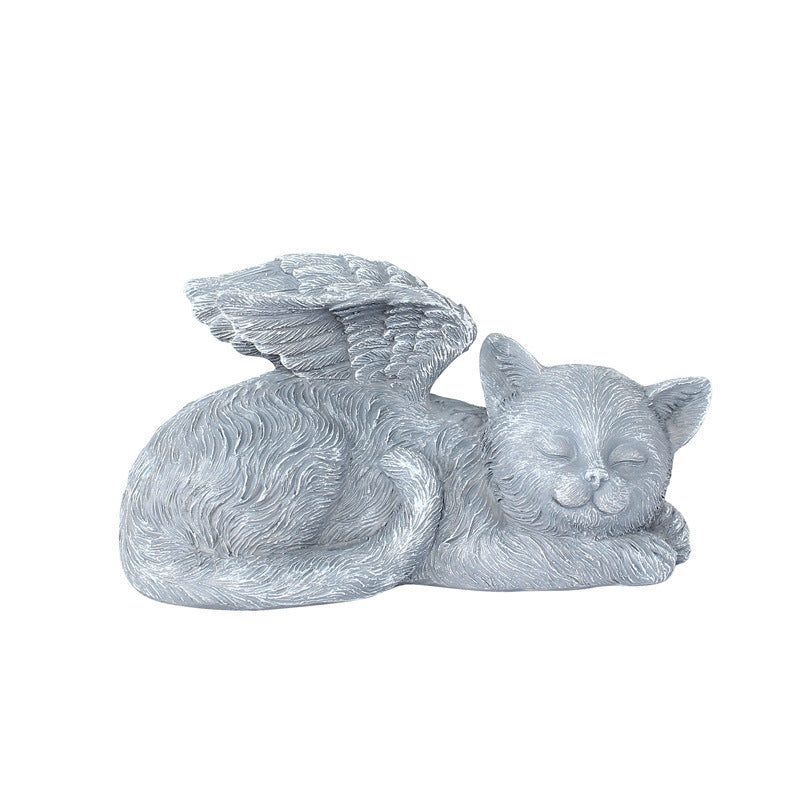 Sleeping Angel Dog Cat Statue Resin Faux Stone Pet Memorial Grave Marker Garden Ornament Decorative Figurine