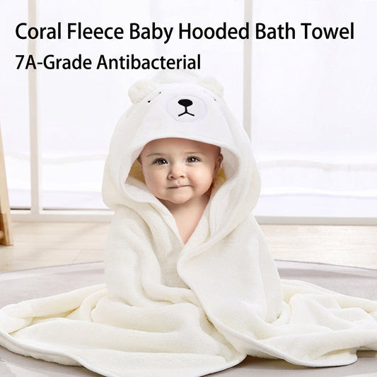 Baby Hooded Bath Towel Soft Coral Fleece Absorbent Cartoon Animal Cloak Swaddle Blanket For Newborns Infants