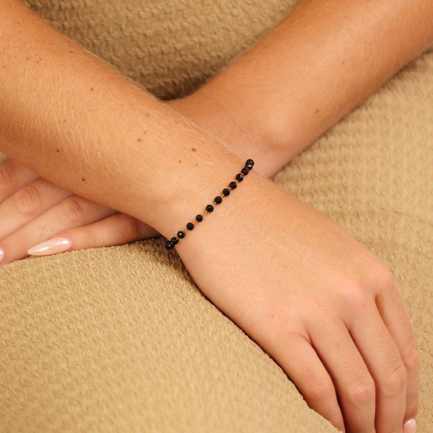 18K Gold PVD Stainless Steel Black Beaded Chain By The Foot