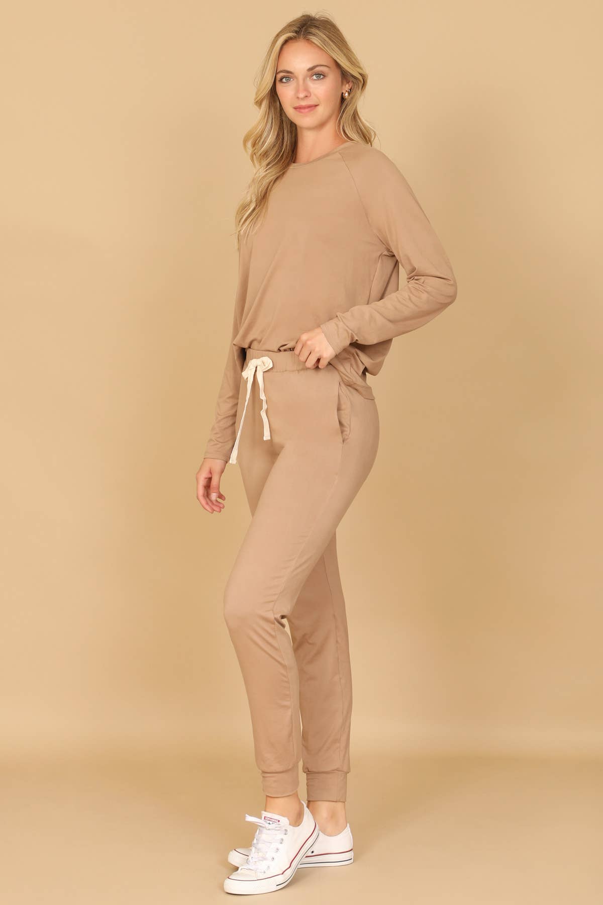 YMP40001XV-PLUS SIZE LONGSLEEVE TOP AND JOGGERS SET SELF TIE