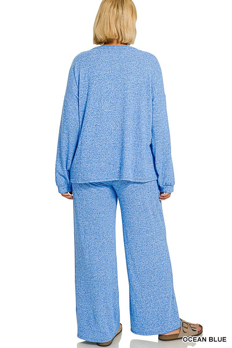 Plus Soft Melange Hacci Long Slv Tee And Pants Set