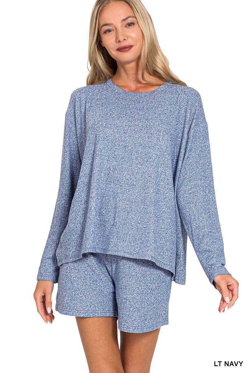 Soft Melange Long Sleeve Tee And Shorts Set