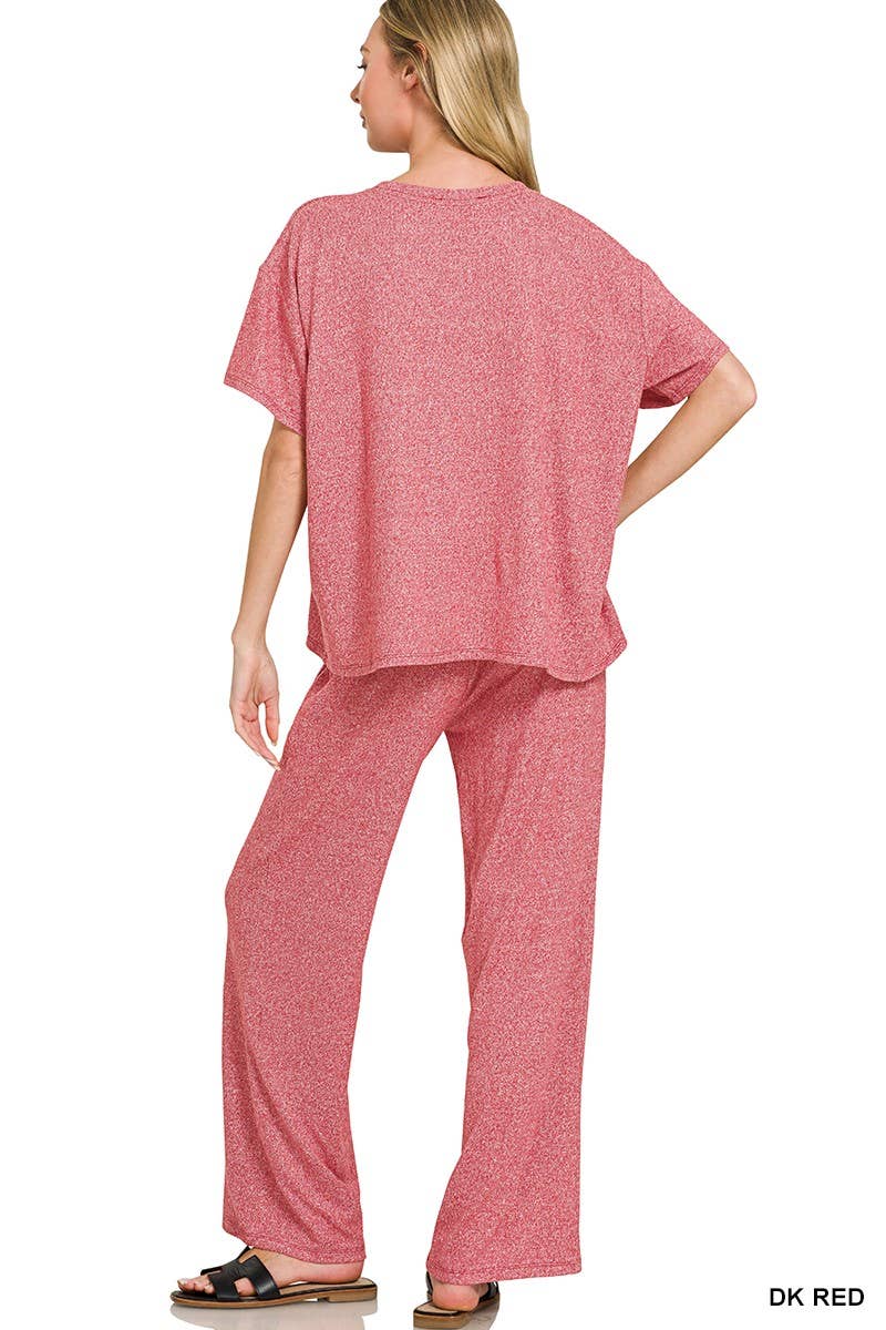 Soft Melange Short Sleeve Tee And Long Pants Set