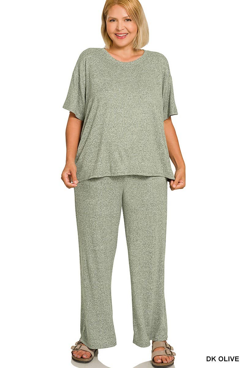 Plus Soft Melange Short Sleeve Tee And Long Pants Set