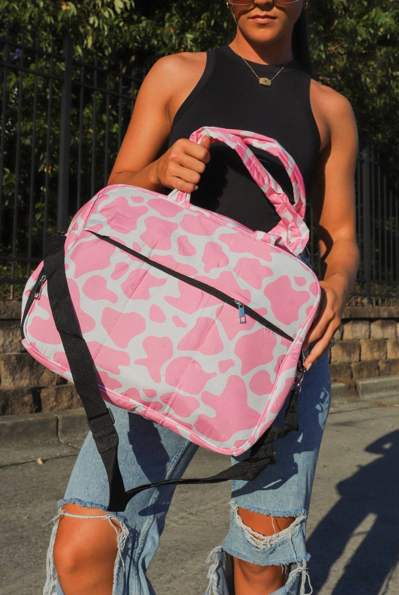Puffer Duffel Bag in Pink Cowhide