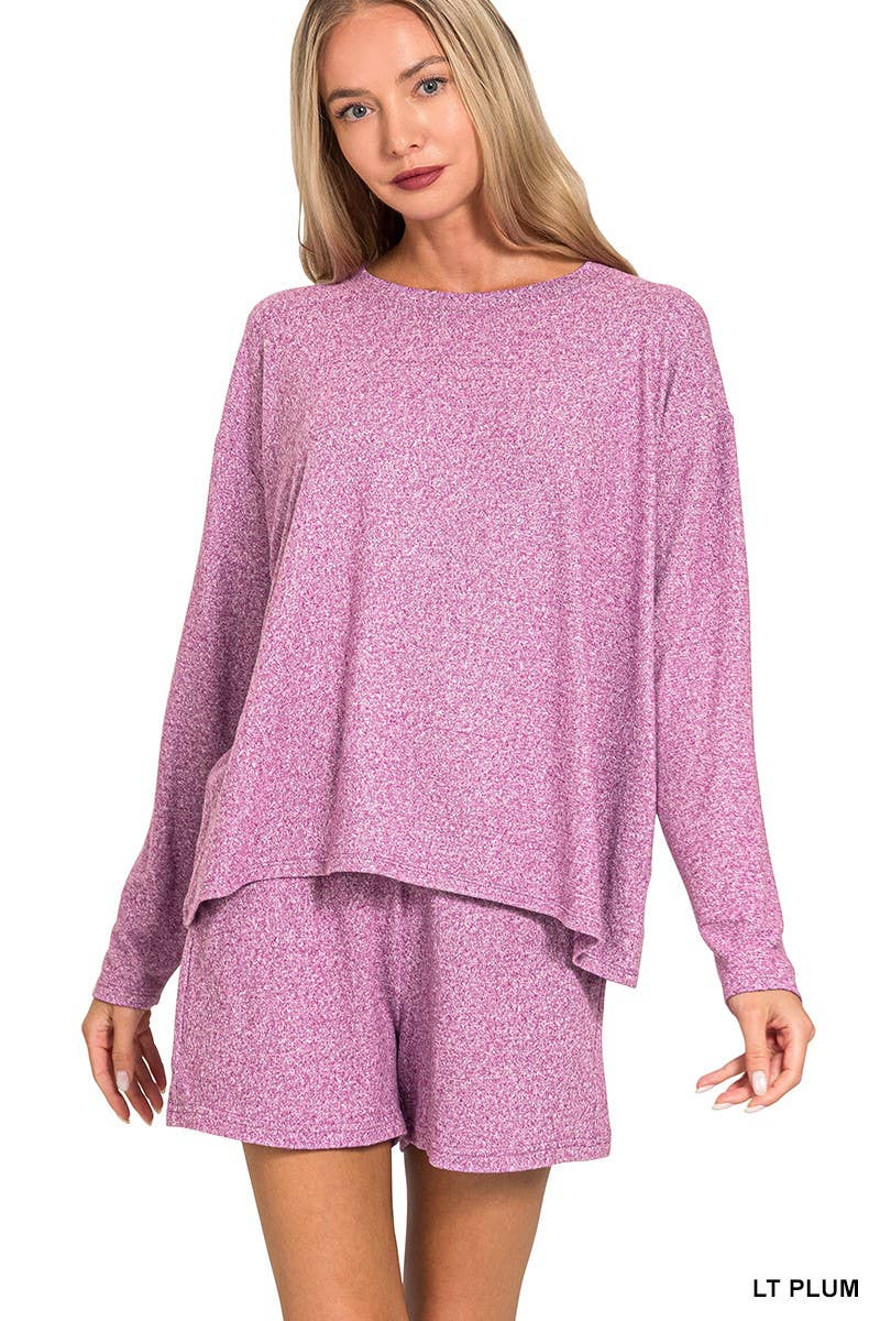 Soft Melange Long Sleeve Tee And Shorts Set
