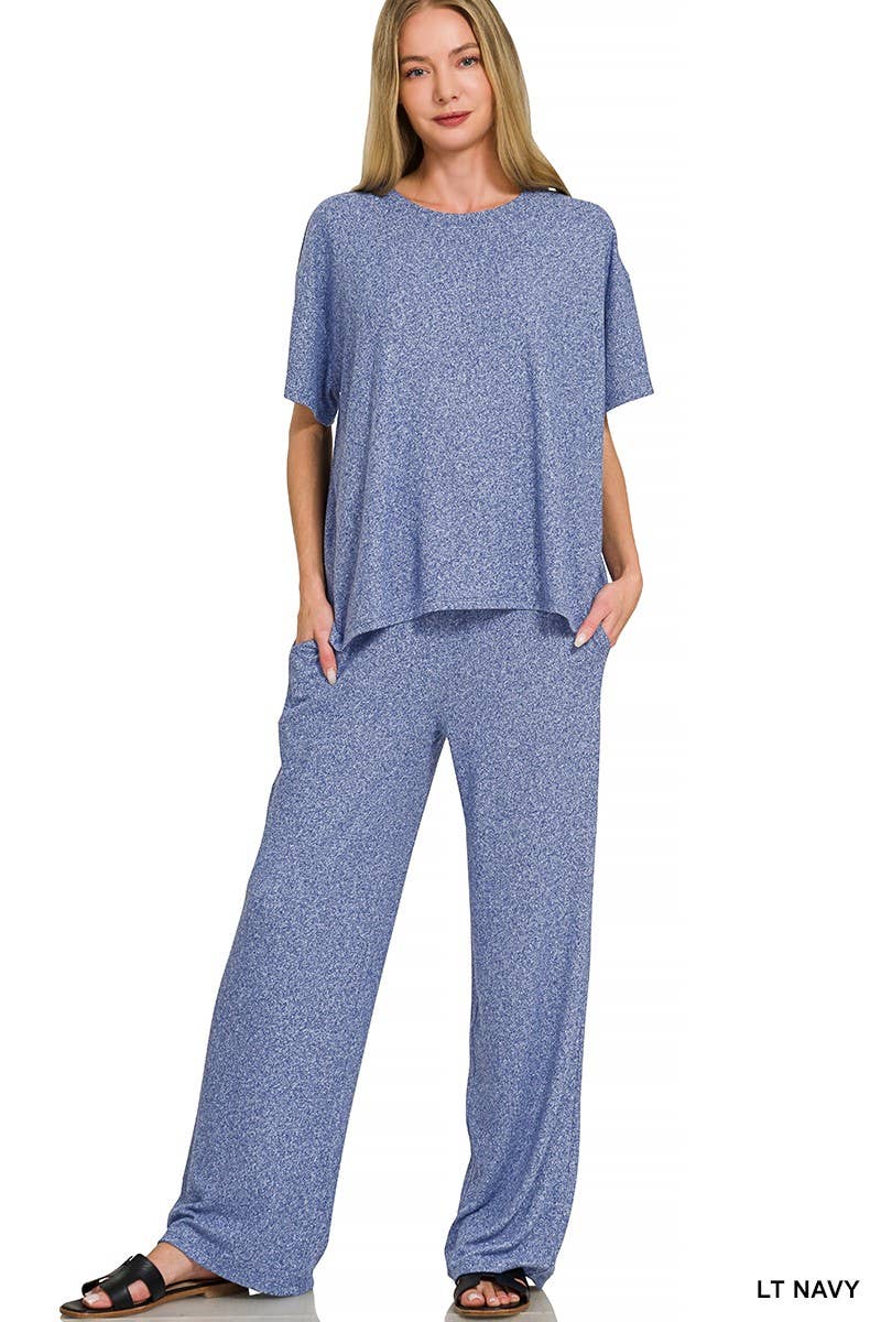 Soft Melange Short Sleeve Tee And Long Pants Set