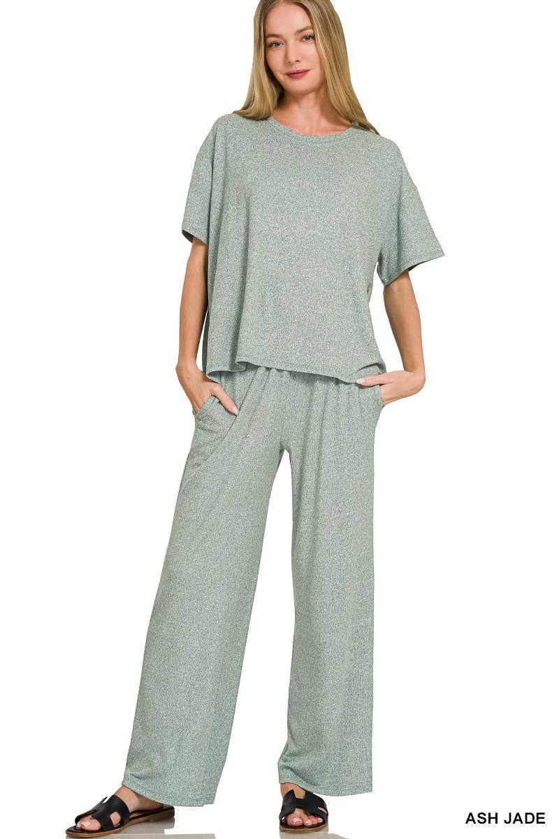 Soft Melange Short Sleeve Tee And Long Pants Set