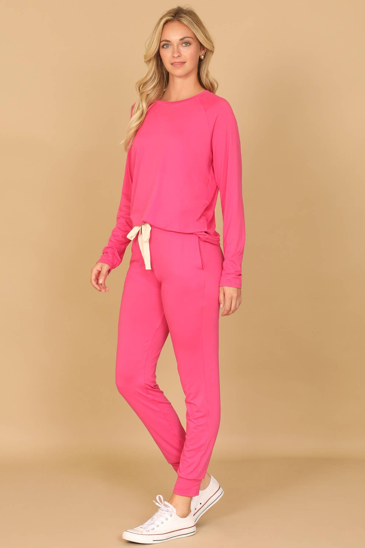 YMP40001XV-PLUS SIZE LONGSLEEVE TOP AND JOGGERS SET SELF TIE