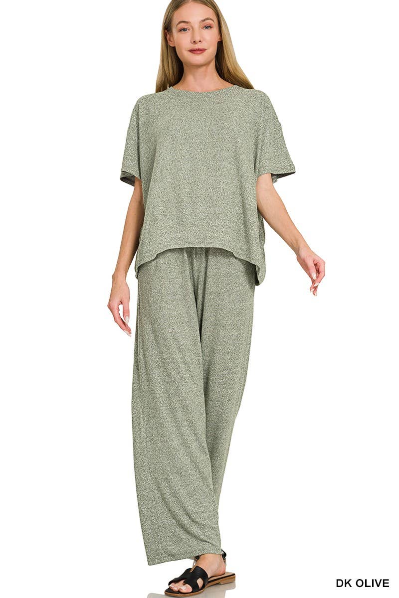 Soft Melange Short Sleeve Tee And Long Pants Set