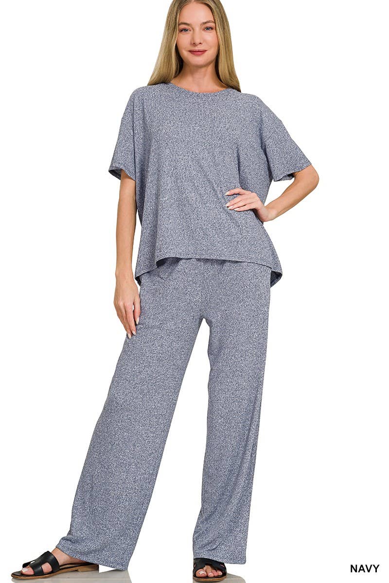 Soft Melange Short Sleeve Tee And Long Pants Set