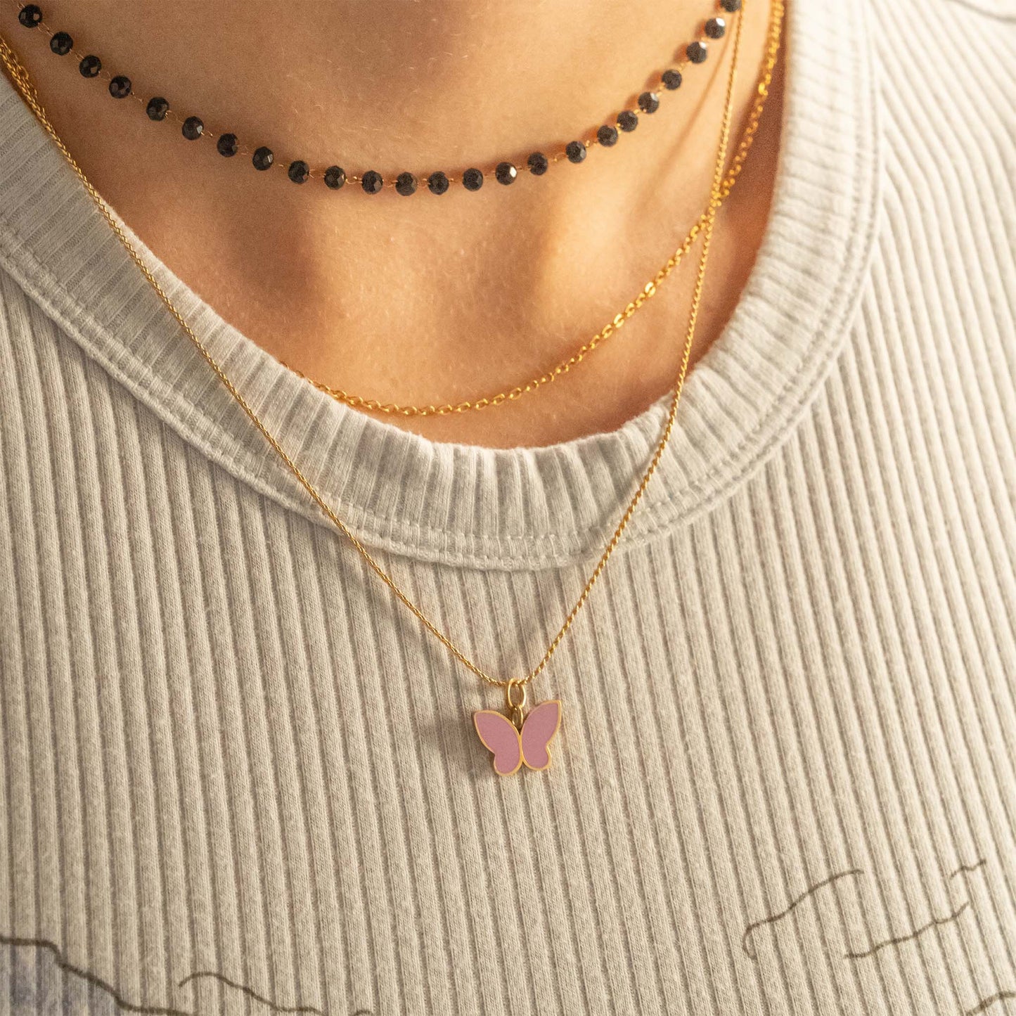 18K Gold PVD Stainless Steel Black Beaded Chain By The Foot