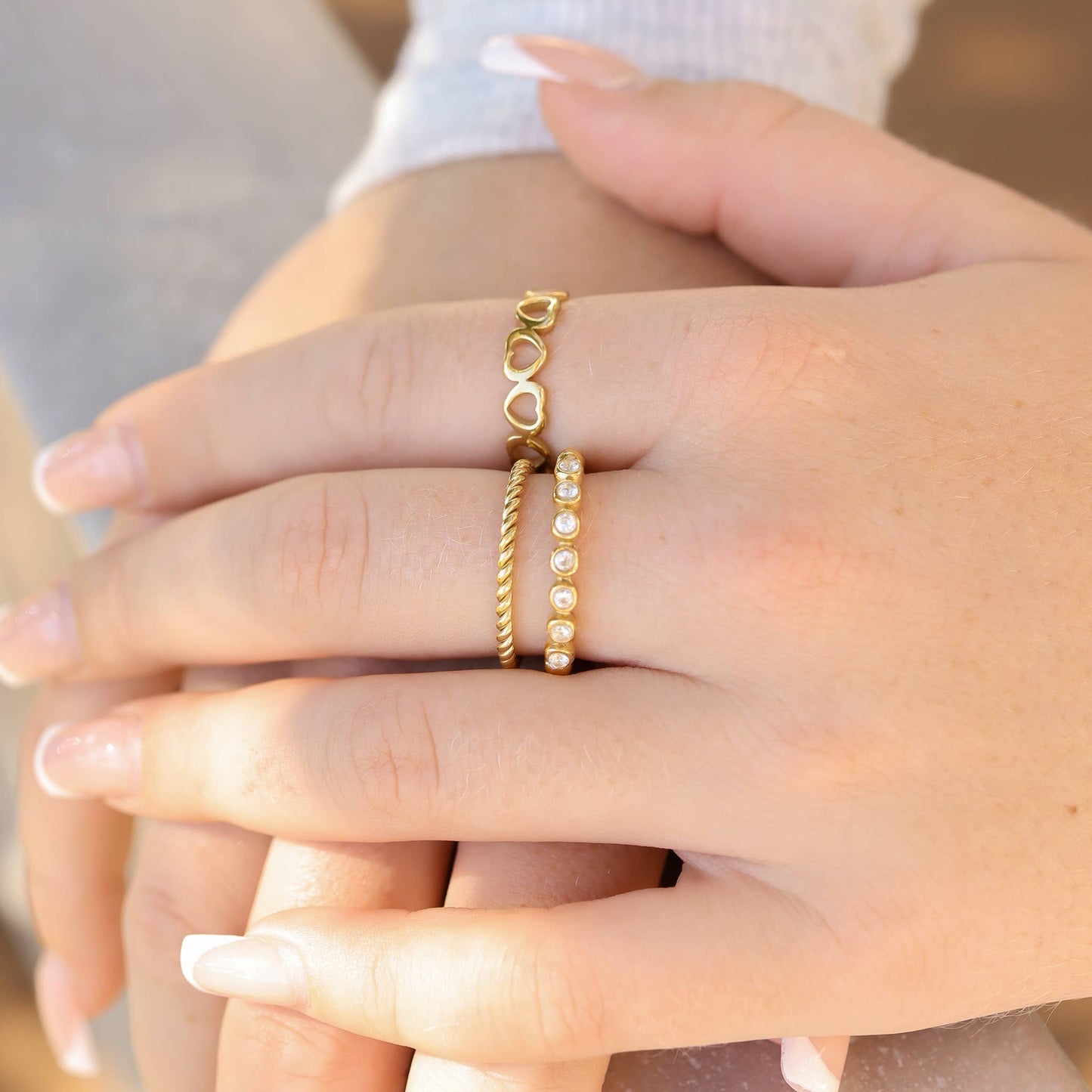 Stainless Steel PVD Coated Alternating Heart Stacking Ring