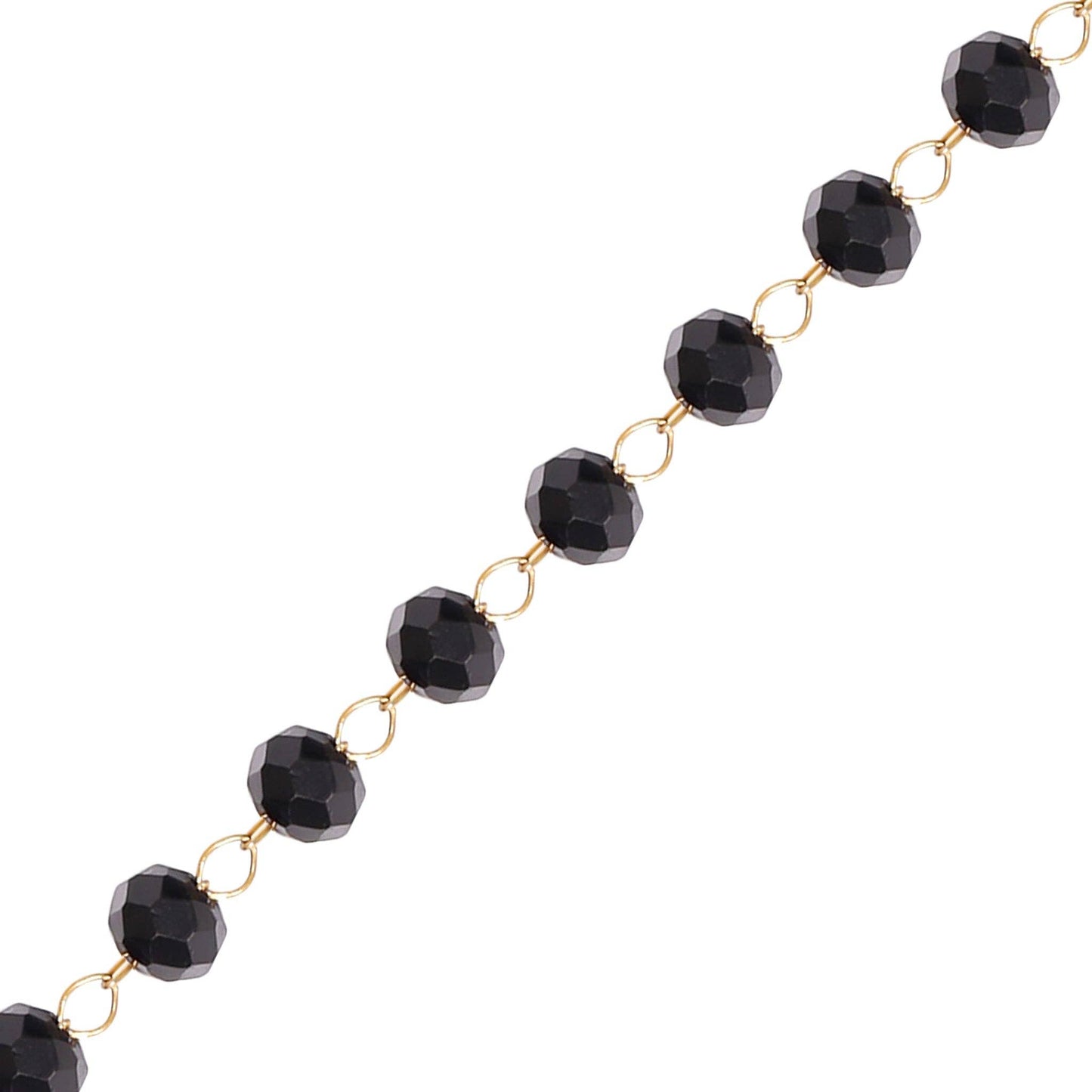 18K Gold PVD Stainless Steel Black Beaded Chain By The Foot