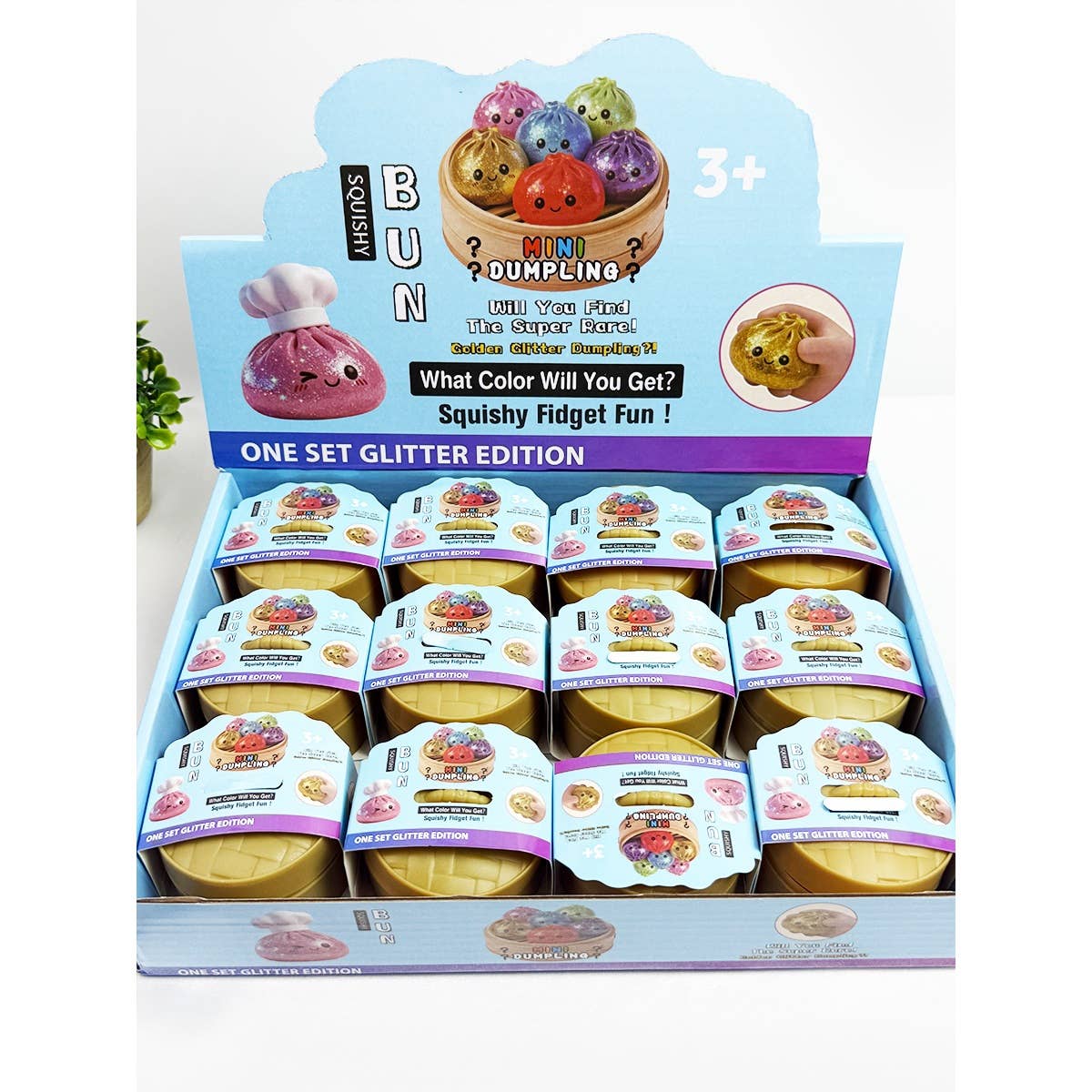12pcs Mini Glittered Dumpling Squishy with Steamer