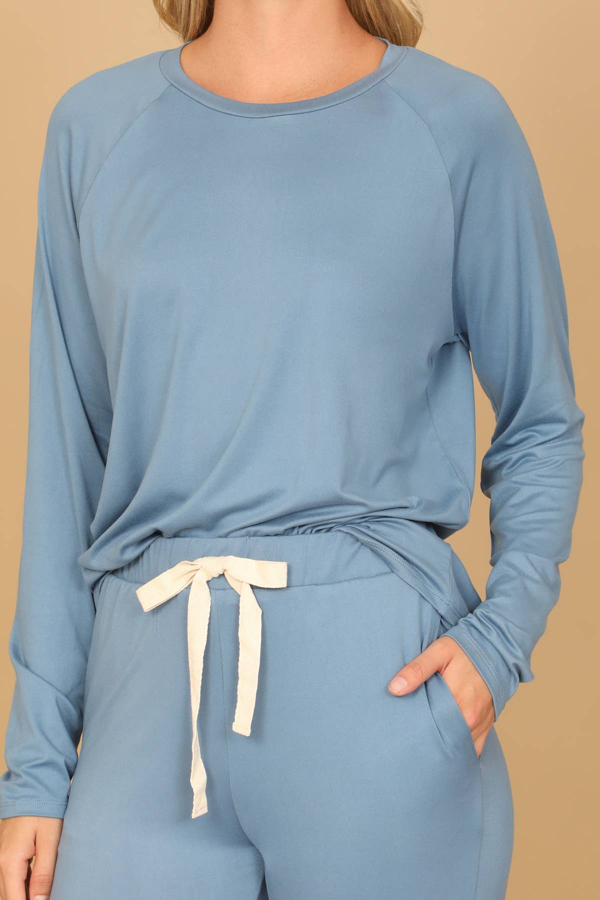 YMP40001XV-PLUS SIZE LONGSLEEVE TOP AND JOGGERS SET SELF TIE