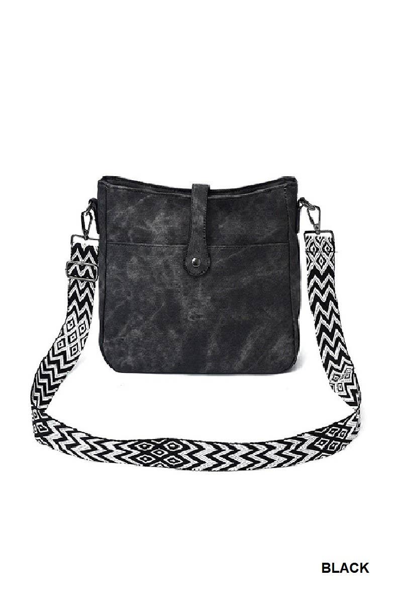 Distressed Faux Leather Crossbody Messenger Bag