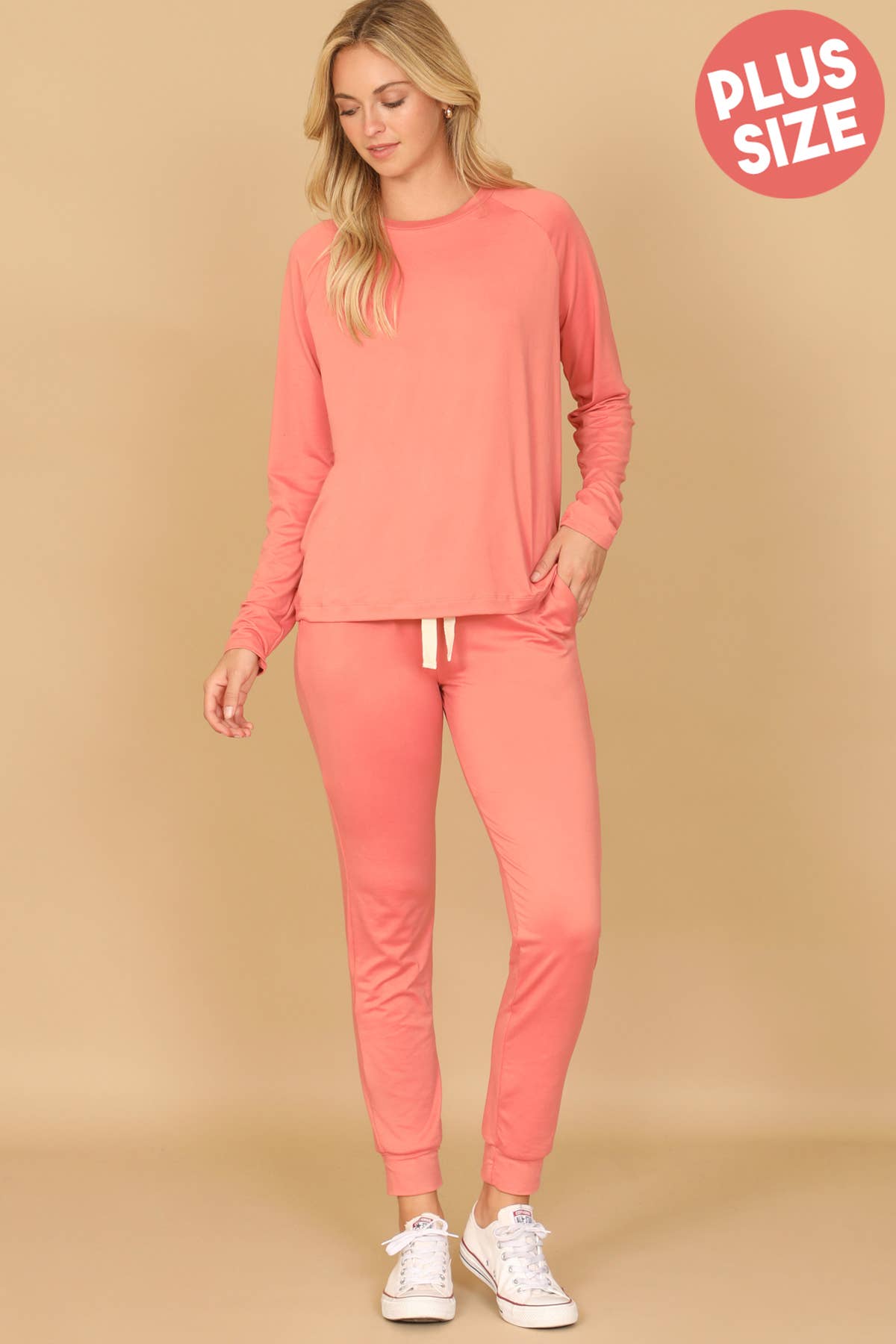YMP40001XV-PLUS SIZE LONGSLEEVE TOP AND JOGGERS SET SELF TIE