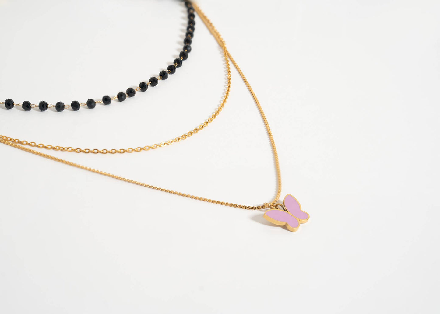 18K Gold PVD Stainless Steel Black Beaded Chain By The Foot